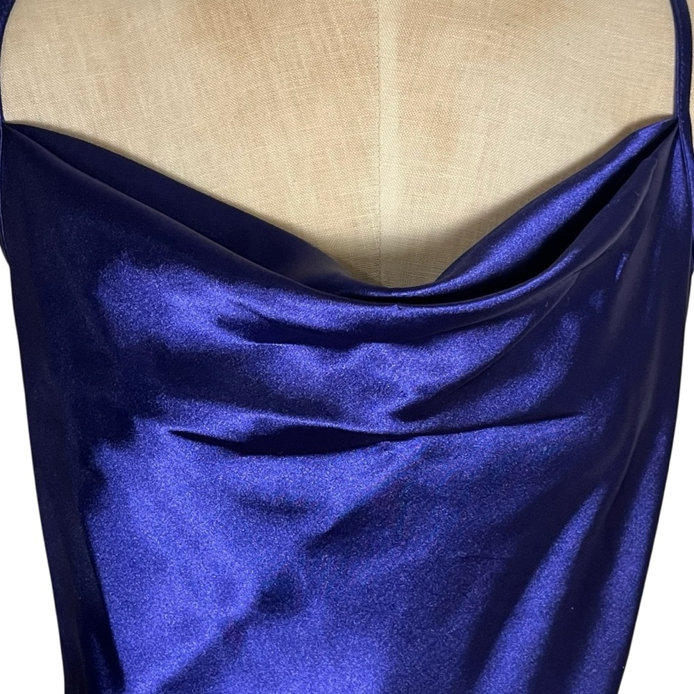 Bebe Purple Cowl Neck Satin Bias Cut Slip Dress Spaghetti Strap — Medium - Picture 8 of 11
